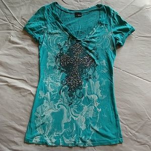 Turquoise Daytrip diamond embossed shirt